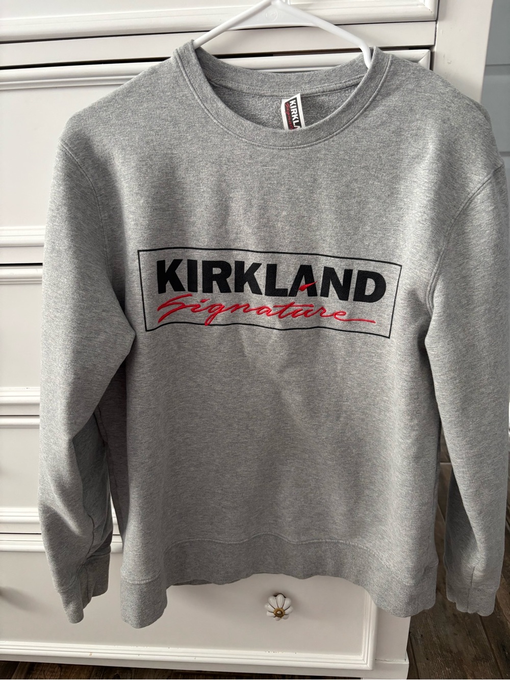 Kirkland Signature Grey Crewneck with Black and Red Logo